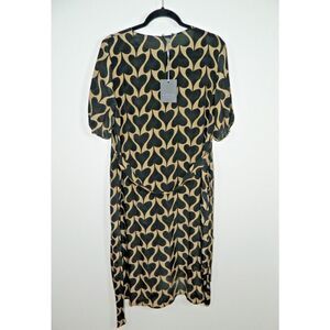 FIBFLX Dress Small Brown Black Silk Heart Print ‎ Midi